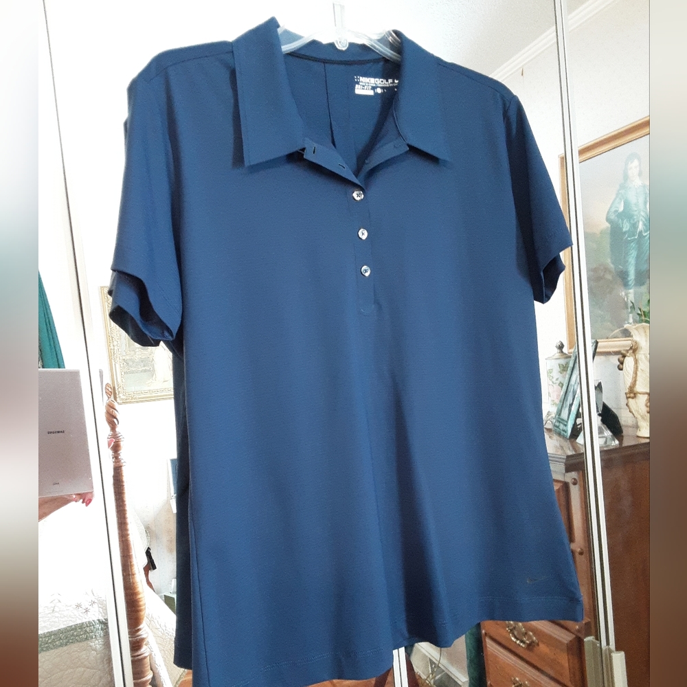NIKEGOLF DRI-FIT SCC BUTTON UP GOLF SHIRT, SIZE LARGE NAVY BLUE